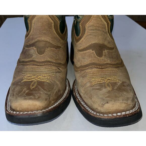 Derramadero Embroidered Western Boots Green/ Brown Leather Men 27.5 US 9.5 - Picture 9 of 10